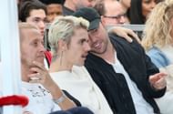 Justin Bieber and Scooter Braun attend the event where Sir Lucian Grainge receives a star on The Hollywood Walk of Fame (Image via Getty Images)
